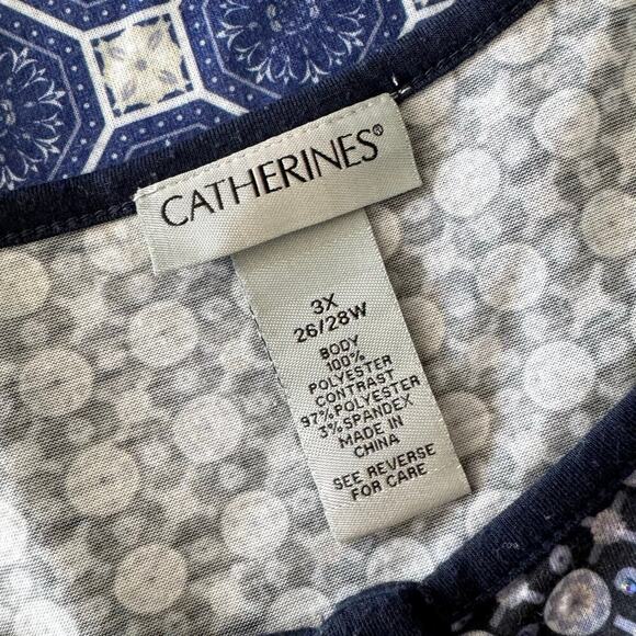 Catherines Top 3X Blouse Lightweight Casual Stretch Tunic 3/4 Sleeves Geometric - Picture 4 of 6